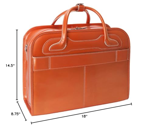 McKlein WILLOWBROOK, 17" Leather Detachable -Wheeled Ladies' Laptop/Computer & Tablet Business Briefcase Bag/Women's Rolling Overnight Travel Bag, Removable trolley case - color: Brown, size: 18"x8.75"x14.5"