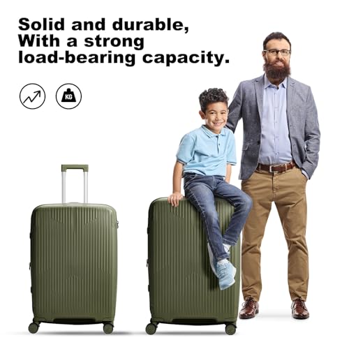 Nazhura Luggage Set, 3-Piece Hardside Suitcase Set, 20-inch Carry On, 24-inch, 28-inch Luggage - color: Oliver Green
