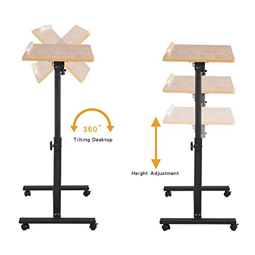 TigerDad Overbed Bedside Desk Mobile Rolling Laptop Stand Tilting Overbed Table with Wheels Height Adjustable Tray Table for Laptop Bed Sofa Side Table (Wood) - color: Wood