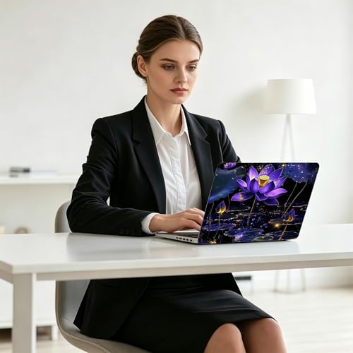 Universal Laptop Skin Decal, 3-Piece Vinyl Protector for 12 13 14 15.6" Notebook, Waterproof Anti-Scratch, Easy Trim & Bubble-Free Finish, Purple Lotus Flower - color: Purple Lotus Flower