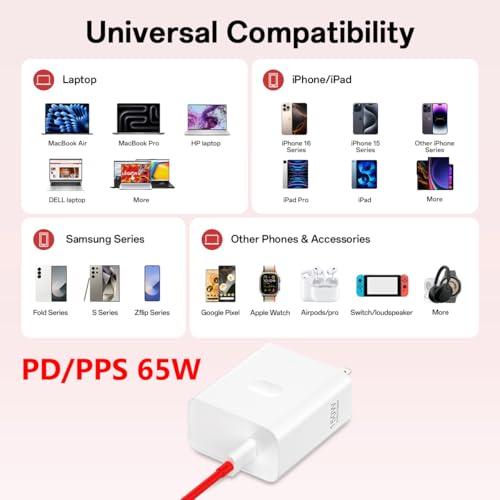 150W 100W 80W Super Fast Wall Charger Block Compatible for Oneplus | for One Plus 15 15R 13 12 13R 12R 11 10T 10R Nord CE4 3 4 Pad Open,65W PD PPS for MacBook Laptop,3.3ft USB C to C Cable
