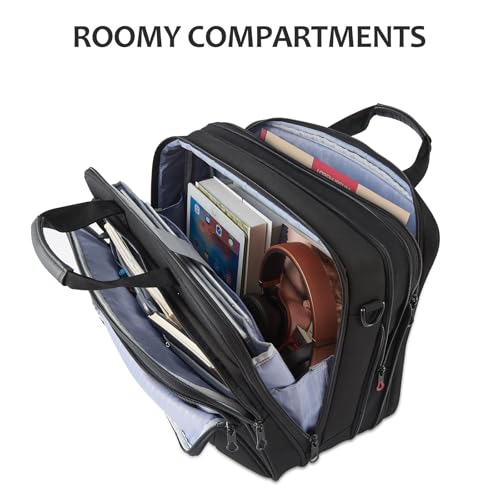 KROSER 17.3 Inch Laptop Computer Briefcase, Water-Repellent Messenger Bag | Expandable design, padded laptop compartment,shoulder strap and luggage strap for business, travel, men and women-Black/Red - color: Black/Red