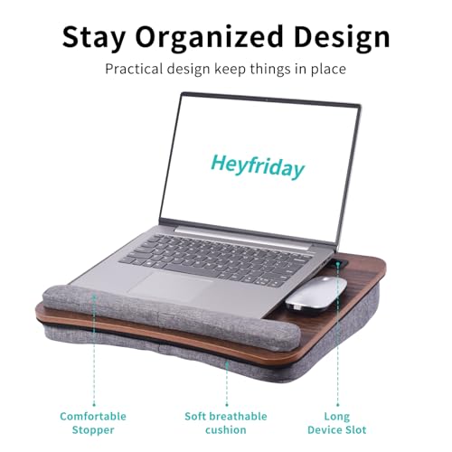 Home Office Lap Desk with Wrist Rest Laptop Bed Desk for Notebook, Laptop, Tablet, Lap Stand with Tablet, Phone Holder Fits Up to 14 Inch Laptops (Brown) - color: Brown, size: Small