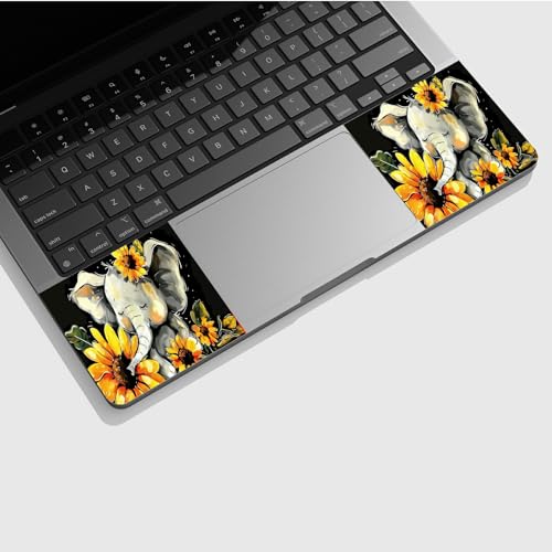 Universal Laptop Skin Sticker with 2 Wrist Pad Skins, Waterproof Scratch Resistant Vinyl Laptop Cover Decal, Cut to Fit for 11–15.6 Inch MacBook HP Dell Lenovo, Elephant Sunflower - color: Elephant Sunflower
