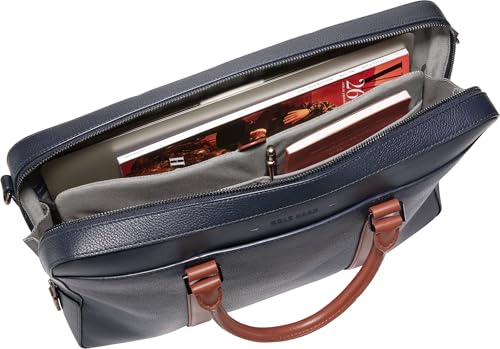 Cole Haan Men's Triboro Leather Briefcase - color: Navy Blazernew British Tan