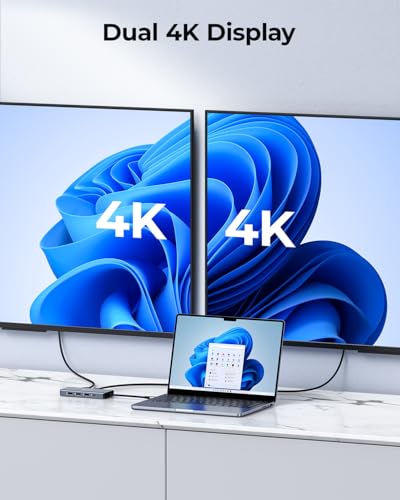 USB C Docking Station Dual Monitor Adapter, 8 in 1 Laptop Docking Station 3 Monitors Quadruple Display USB C Hub Dongle to 4K HDMI+DP+VGA - color: Silver