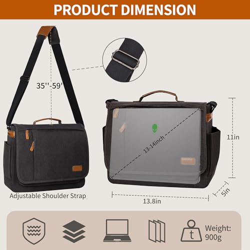 ESTARER 13-14 Inch Laptop Messenger Bag Water-Resistant Canvas Shoulder Bag for Business College, Grey - color: 13-14" Velcro-grey