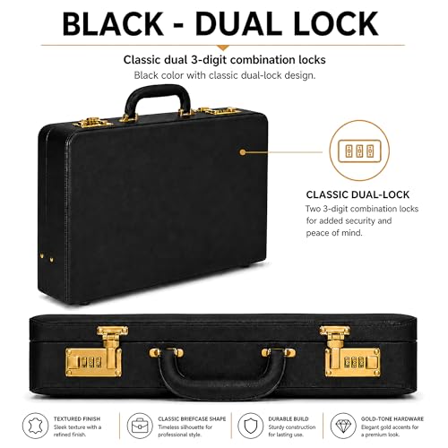 HAESTUS Briefcases for Men, Professional Leather Briefcase with Lock | Business Brief Case, Durable Executive Attache Case for Laptop Documents, Men's Hard Briefcase for Work Office Travel - color: Black - Dual Lock