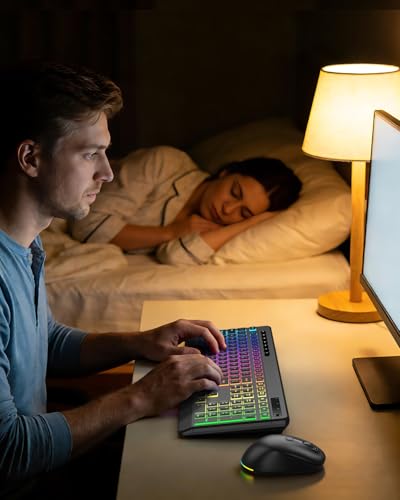 EDJO Wireless Keyboard and Mouse Combo, 10 Backlit Effects, Rechargeable 2.4GHz Silent Full-Size Light Up USB Keyboard with 6 Button RGB Mouse for Laptop, Computer, PC (Black Backlit) - color: black backlit
