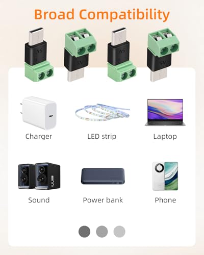 GELRHONR USB C to 2Pin Screw Terminal Adapter, 5V Type C to 2 Pin Solderless Converter Connector for DIY, USBC Repairment and Small Appliances, 4Pack (C Male to 2Pin) - style: C Male to 2Pin