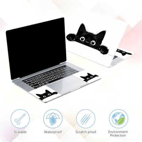 Laptop Skin Sticker Decal 15-15.6 Inch with Cute Mouse Pad, Universal Reusable Vinyl Sticker for 12.1 13 13.3 14 15.4 Inch Netbook and Notebook PC, Peeking Black Cat - color: Peeking Black Cat