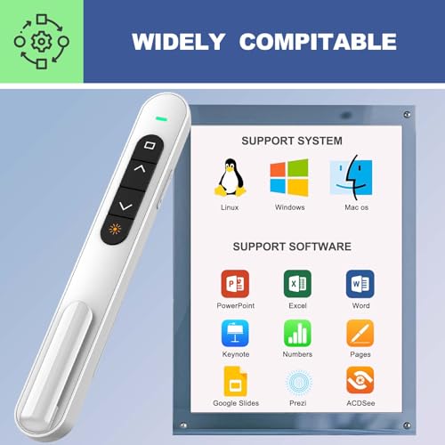 QUI Presentation Clicker with Volume Control, Wireless Presenter Remote | Plug & Play 2.4GHz USB Slide Advancer Compatible with Mac/Windows, Works with PowerPoint, Keynote, and Google Slides - color: White, size: S