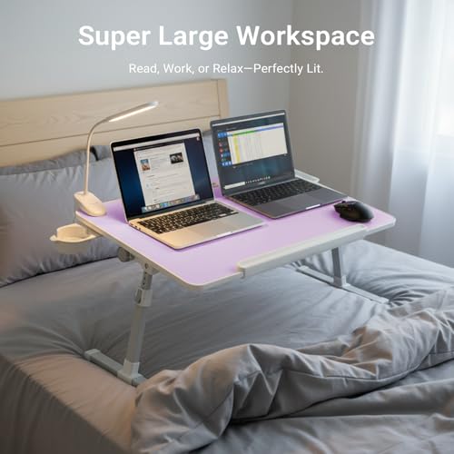 Adjustable Laptop Lap Desk with Cooling Fan USB Light for Adults - color: Purple,70x45cm