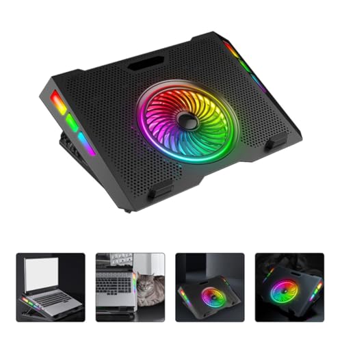 COHEALI Adjustable Laptop Cooling Pad with Low Noise Fans and Five Levels Height Adjustment, Portable Laptop Stand with Plastic and Iron Mesh Material, RGB Lighting Effects, for Gaming