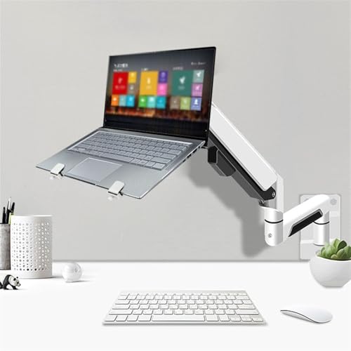 Adjustable Monitor Arm Wall Mount Monitor Arm with Laptop Tray, Aluminum Gas Spring Full Motion Laptop Mount Arm Fits Max 32 inch, 19.8 lbs Screens/ 10-17" Laptop Monitor Arm Mount(White) - color: White