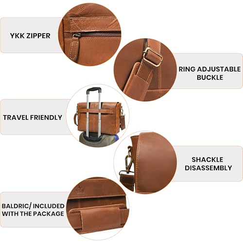 Genuine Leather Messenger Bag-16'' Satchel Shoulder Bag for Men & Women, Crossbody Work Bag for Travel, Office, and Daily Use - color: Tan