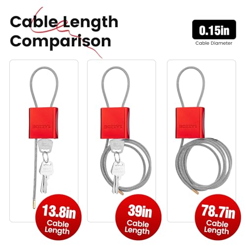 Cable Lock with 3 Keys | L 6.56ft(2m),D 1/6in(4mm) Adjustable Steel Cable Padlock | Aluminum Locks for Bikes, Gate, Lockers & Outdoor Gear | Weatherproof & Red - color: red-L 6.56ft(2m),D 1/6in(4mm)