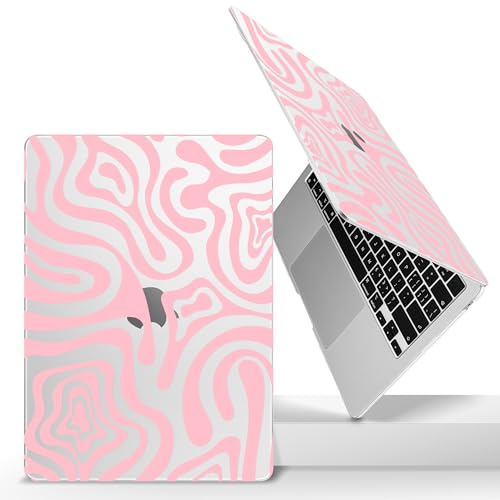 for 2026 MacBook Air 13-inch Laptop Case M5 2026 M4 2025 M3 2024 M2 2022 Release Model A3449 A3240 A3113 A2681, Hard Shell Cover for MacBook Air 13.6 inch, Pink Wave Pattern - color: Pink Wave Pattern