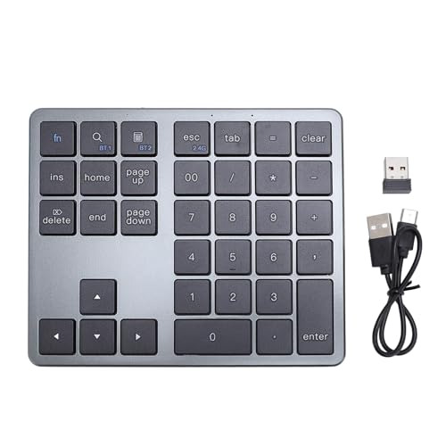 GOWENIC Bluetooth & 2.4G Cordless Numeric Keypad for Laptops, PC Computers Macbooks & Tablets, Dual Mode Portable Number Pad Rechargeable 35 Keys for, Android, & iOS (Gray Black)