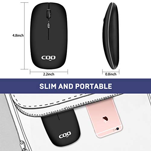 COO Wireless Mouse, LED Slim Bluetooth Mouse with 3 Adjustable DPI, Silent, Rechargeable, Dual Mode(Bluetooth 5.1 and 2.4G Wireless) for iPad OS 13, MacBook, Laptop, Mac OS 10.10 - color: Matte Black
