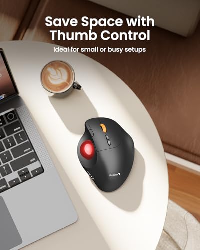 ProtoArc EM02 Wireless Trackball Mouse, Ergonomic Thumb Ball Control, Red | 0/15° Adjustable Angle for Different Wrist Positions, Connect 3 Devices Via Bluetooth/2.4G USB-A, Rechargeable Battery - color: Red