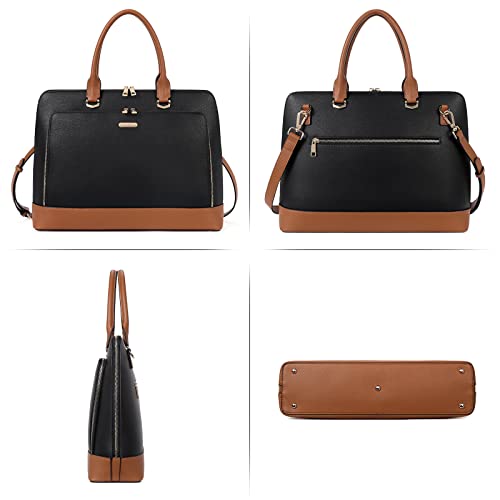 CLUCI Leather Briefcase for Women 15.6 Inch Laptop Business Computer Ladies Stylish Work Handbags Shoulder Bag - color: Black-brown