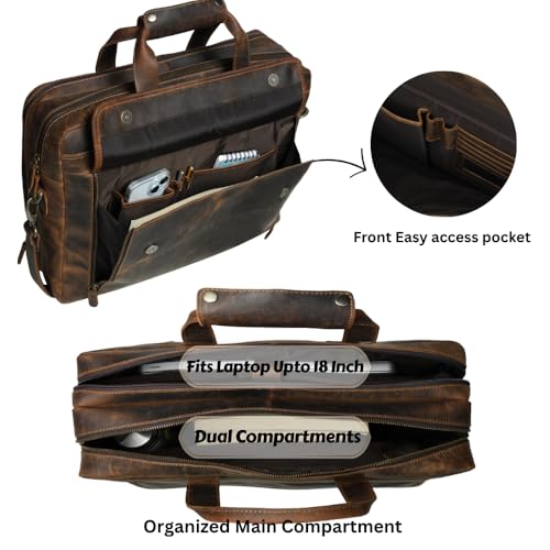 Leather Messenger Bag for Men - 17" Laptop Briefcase - Mens Vintage Business Crossbody Computer Bags | Fits Upto 18" Inch Laptop