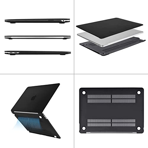 MOSISO Compatible with MacBook Air 13 inch Case M1 2021 2020 2019 2018 | A2337 A2179 A1932, Protective Hard Shell&Keyboard Cover&Screen Film&Pouch for MacBook Air 13.3 inch Case, Black - color: Black