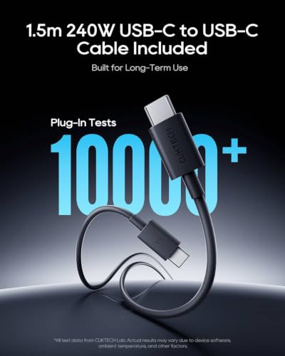 CUKTECH 100W GaN USB C Fast Charger, 3-Port Wall Charger, Compact Fast Charging Block, Foldable Power Adapter for MacBook Pro/Air, iPhone 17/16/15, Galaxy S24, Pixel, Steam Deck, with 240W Cable - color: Black