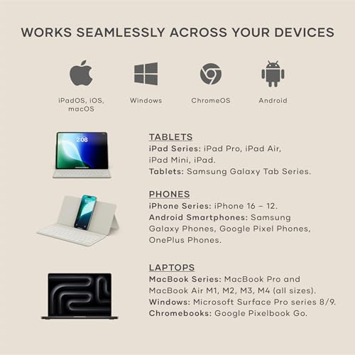 Satechi OntheGo Bluetooth Keyboard, Connect Up to 3 Devices, for iPad, Sand | Adjustable stand, USB-C rechargeable battery, compact & portable, for iPad, tablet - color: Sand