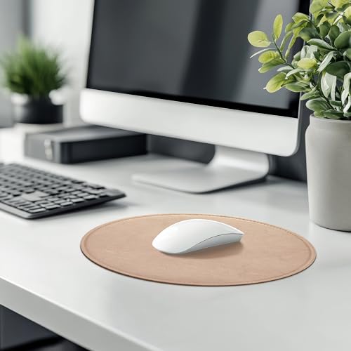 PU Leather Mouse Pad With Stitched Edge Micro-Fiber Base - Non-Slip Waterproof for Computers, Laptop - Round 9 x 9 Inch (Champagne Gold) - color: Champagne Gold, size: 9L x 9W inches