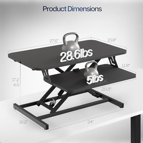 VIVO Height Adjustable 28 inch Stand Up Desk Converter, Quick Sit to Stand Tabletop Dual Monitor Riser Workstation, Black, DESK-V028S - color: Black, size: 28"