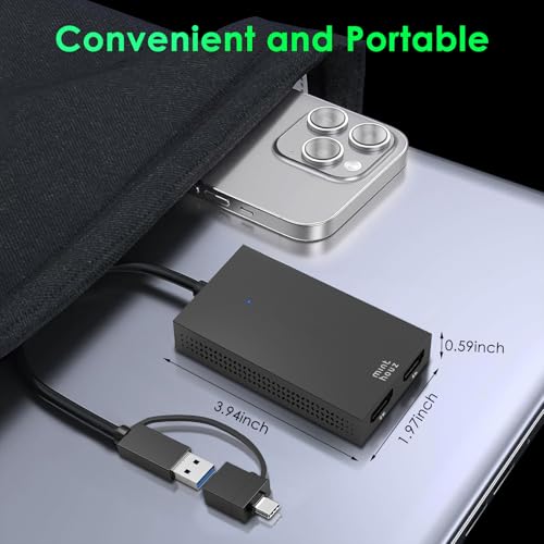 Minthouz HDMI Splitter for Dual Monitors, USB A/C to 4K@30Hz &1080p@60Hz | Universal Video Graphics Adapter for TB 5/4/3, USB 4, USB-A/C, Mac and Windows, Dual HDMI Extender for Windows & MacBook