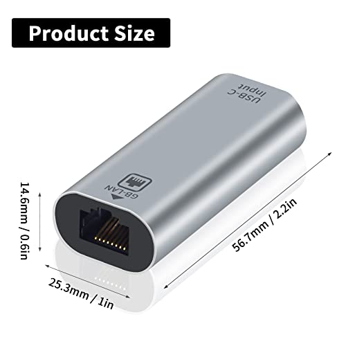 Poyiccot USB C to RJ45 Ethernet Adapter Gigabit, RJ45 Female to USB C Female Adapter, Up to 1000/100/10Mbps Ethernet LAN Network Adapter Compatible for iPad, MacBook Pro, 1Pack