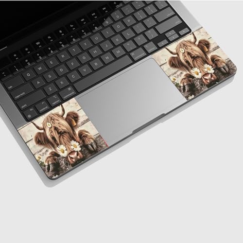 Universal Laptop Skin Sticker with 2 Wrist Pad Skins, Waterproof Scratch Resistant Vinyl Laptop Cover Decal, Cut to Fit for 11–15.6 Inch MacBook HP Dell Lenovo, Daisy Highland Cattle - color: Daisy Highland Cattle