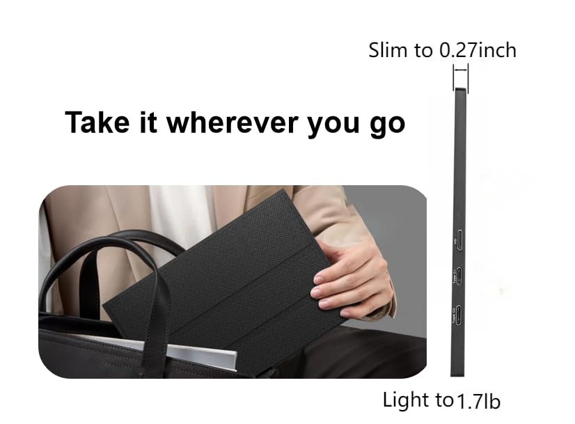 15.6" Portable Monitor, 1080P FHD IPS USB-C/HDMI Display, Ultra-Slim Second Screen for Laptop/Phone/PS5/Xbox, Plug & Play Travel Monitor
