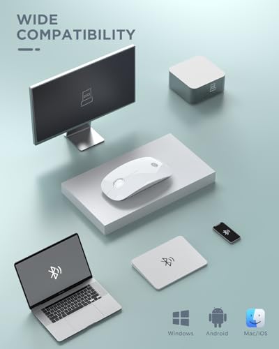 RAPIQUE Bluetooth Wireless Mouse, BT5.1& 2.4G Slim Dual Mode, White - color: White
