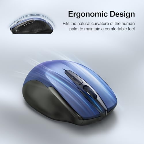 TECKNET Wireless Mouse (2.4G & BT5.0/3.0) Silent 4800 DPI Computer USB A & Bluetooth Mouse 6 Buttons, Wide Compatibility - Blue - color: Blue