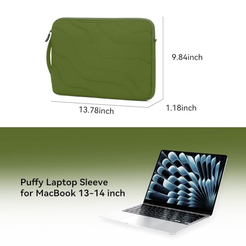 Omnpak Laptop Sleeve for 13 inch MacBook Air/Pro M5-M1 & Neo A18 Pro | with Pocket and Handle,Protective Quilted Puffy Case,Water Resistant Carrying Bag for 13-14" MacBook Air/Pro/Neo - color: Green