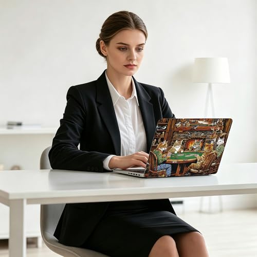 Universal Laptop Skin Decal, 3-Piece Vinyl Protector for 12 13 14 15.6" Notebook, Waterproof Anti-Scratch, Easy Trim & Bubble-Free Finish, Group of Cats Playing Poker - color: Group of Cats Playing Poker