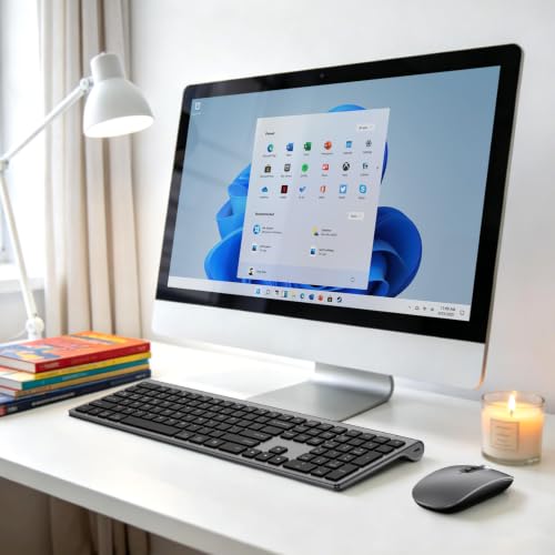 Rechargeable Wireless Bluetooth Keyboard and Mouse Combo, Full Size Silent Ergonomic Scissor Switch Keyboard and Optical Mouse Set, 2.4G Lag-Free Cordless Keyboard Mice for Computer,Mac,Laptop,PC-Grey