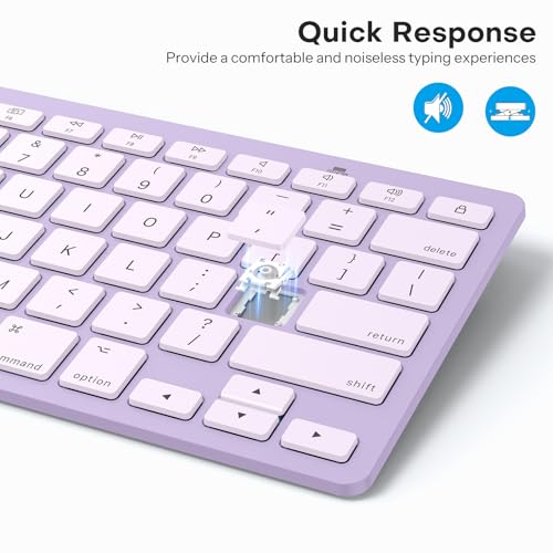 OMOTON Ultra-Slim Wireless Keyboard for Mac, Stable Bluetooth Connection, Ergonomic Tilt Angel, Auto Sleep Energy Saving & Portable for Business Trip & Travel, Compatible with MacOS 10.10+, Purple - color: Purple