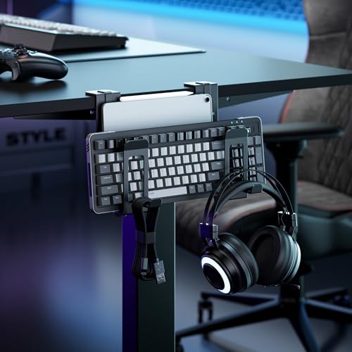 Laptop Stand Vertical, 2-Slot Under Desk Laptop Holder, Black | Desk Side Storage with Headphone Holder, Laptop Organizer for Office Gaming - color: Black