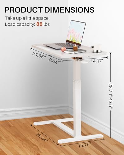 Overbed Table with Wheels, Pneumatic Lift, Foldable Top (White) | 0-70° Tilt Desktop Bedside Table, Hidden Casters,1.18 In Low-Profile Base Slides Under Beds and Sofas, Holds 88 Lbs - color: White