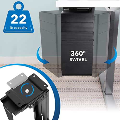 Mount-It! CPU Under Desk Mount Bracket - Computer Tower Wall and Under Counter Holder, 360 Degree Swivel Adjustable Height and Width Wall-Mountable