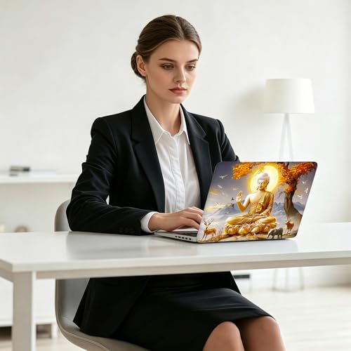 Universal Laptop Skin Decal, 3-Piece Vinyl Protector for 12 13 14 15.6" Notebook, Waterproof Anti-Scratch, Easy Trim & Bubble-Free Finish, Golden Buddha Sitting on Lotus - color: Golden Buddha Sitting on Lotus