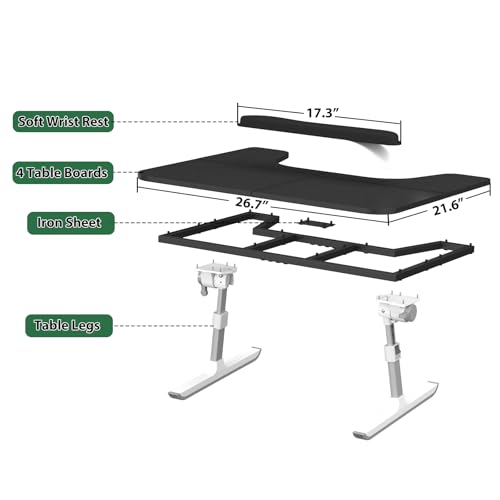 Lap Desk for Bed & Couch, Couch Lap Desk for Adults with Arm Rest, Ergonomic Laptop Desk, Adjustable Height & Angle Bed Table for Working, Reading & Gaming