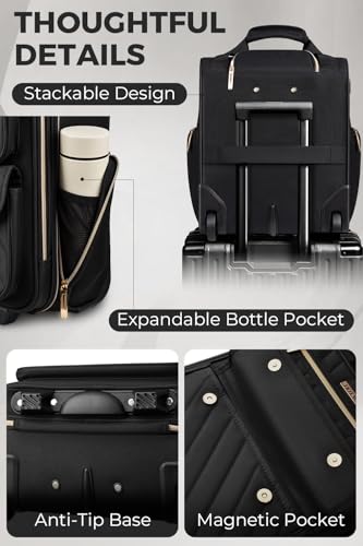 HotWay Underseat Carry On Luggage with Wheels, 16 Inch Rolling Personal Item Bag with USB Port & Multi Pockets, Lightweight Soft Sided Suitcase for Airline Travel, Black
