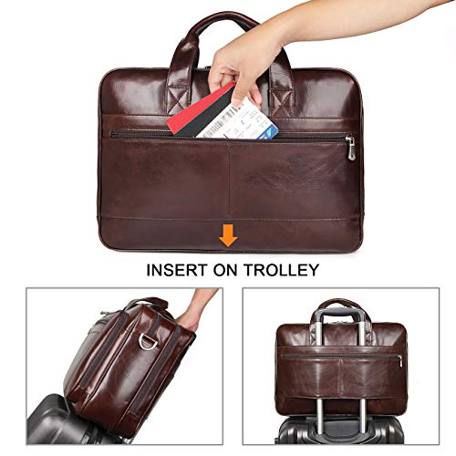 Leather Briefcase for Men 16'' Laptop Messenger Bag - color: Coffee-1