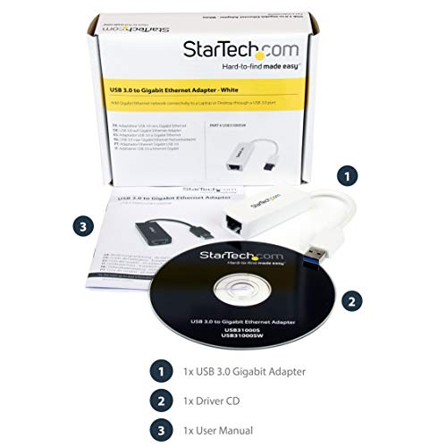StarTech USB to Ethernet Adapter, USB to RJ45 Adapter, TAA | USB 3.0 to 10/100/1000 Gigabit Ethernet LAN Adapter, Driverless - color: White, size: 1Gbps, style: USB-A